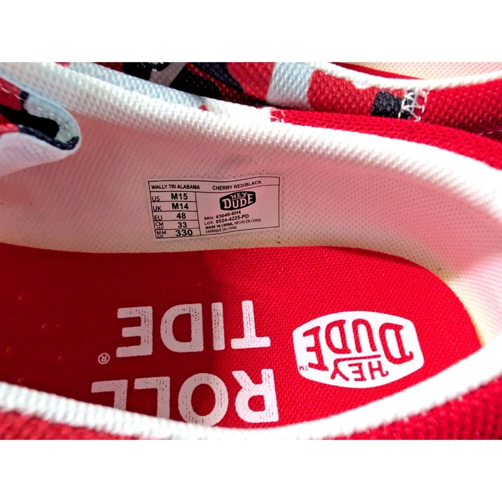 Hey Dude Wally Tri Alabama Crimson Tide Size 15 Alabama Crimson White Red NEW!